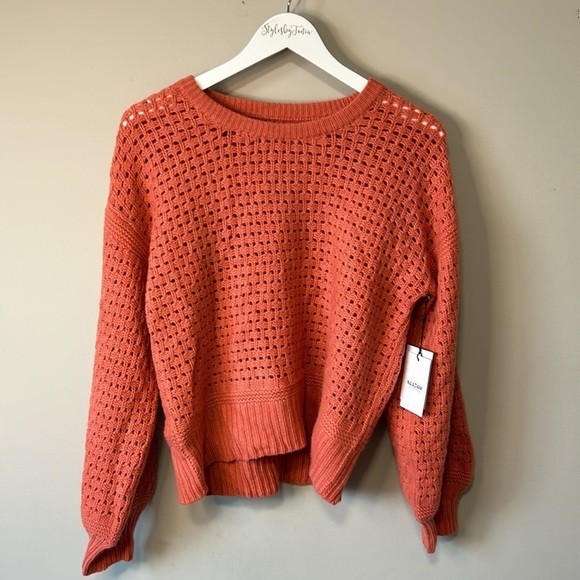 NAADAM Cashmere Wool Open Stitch Crewneck Sweater Coral Designer Sz S NEW - Picture 1 of 14